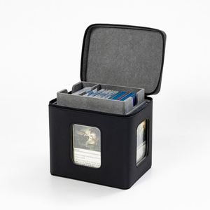 Boîte de rangement pour cartes FX Premium 100+ noire à fermeture éclair, étui en cuir PU imperméable pour la protection des jeux de cartes à collectionner - Product Image 3