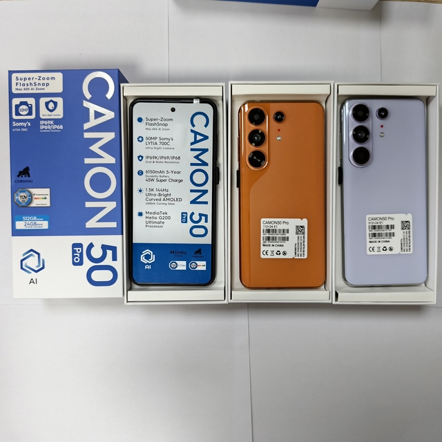 Wholesale Original TECNO Camon 50 5G Smartphone 12GB+512GB 6.8 Inch HD Display 50MP Rear Camera Android 15 Mobile Phone