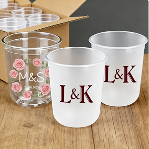 Bicchieri in Plastica Opachi Colorati da 350ml (12oz) Personalizzabili per Matrimoni <span class=keywords><strong>con</strong></span> <span class=keywords><strong>Nome</strong></span> della Sposa e Data - Product Image 1