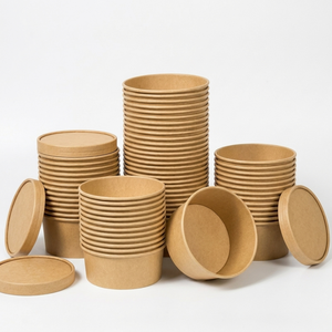 Bol en papier kraft rond jetable avec couvercle, prix usine bas, 500ml, 750ml, 1000ml, 1100ml, 1300ml, 1500ml - Product Image 1