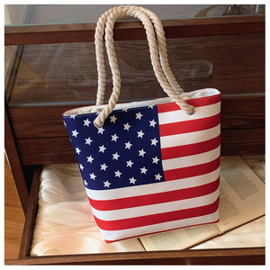 Sang Trọng Quốc Gia Cờ Mô Hình Tricolor Phụ Nữ Bãi Biển Canvas Tote Túi Bán Buôn Tùy Chỉnh Bên Phụ Nữ Túi Xách Với Sợi Dây Thừng Xử Lý - Product Image 6