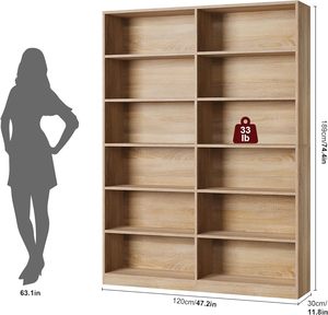 Đôi rộng 6-Tier freestanding kệ sách cho phòng ngủ cao kệ sách lưu trữ hiển thị kệ trang trí nội thất kệ sách - Product Image 2