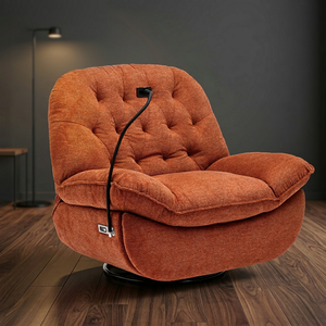 Sillón Reclinable Giratorio UltraComfort de Terciopelo Convertible para Oficina en Casa con Masaje, Luz de Lectura Integrada y Puerto de Carga USB - Product Image 3