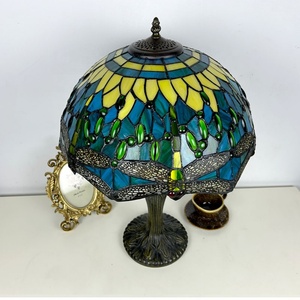 LongHuiJing Tiffany Lamps Stained Glass Lamp Green Dragonfly Style Crystal Bead Handcrafted Dome Lampshade AC E26 for Home Decor - Product Image 4