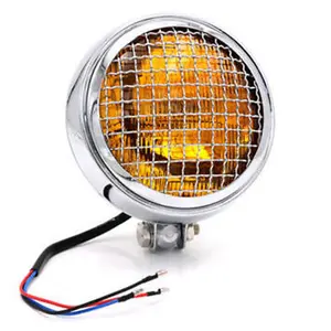 De la lente cromo malla Vintage de la motocicleta LED faro faros clásico moto bicicleta delantera del Scooter 12V