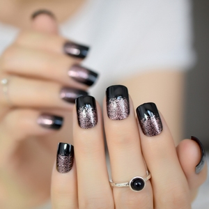 Uñas Postizas Cuadradas <span class=keywords><strong>con</strong></span> <span class=keywords><strong>Purpurina</strong></span>, Puntas Francesas <span class=keywords><strong>con</strong></span> <span class=keywords><strong>Purpurina</strong></span>, Suministros para Uñas Negras, Productos de Belleza para Salón, <span class=keywords><strong>Manicura</strong></span> - Product Image 4