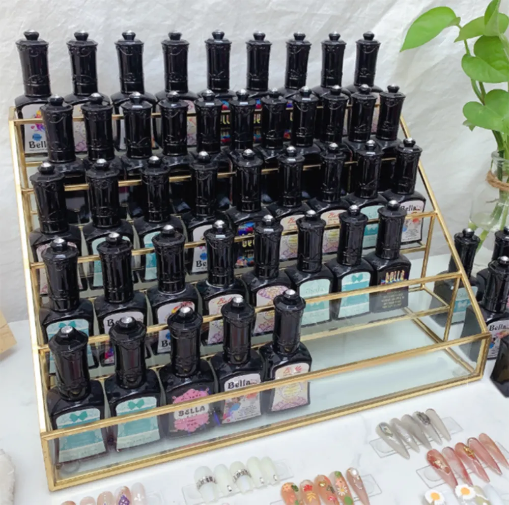 Klar Nagellack Veranstalter 5 Tier Plexiglas Acryl Gold Grenze Display Rack Hält Bis zu 30 Flaschen