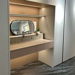 Sistema de Armario de Puerta Personalizado de Fábrica China, Moderno Armario Empotrado de Madera <span class=keywords><strong>para</strong></span> Dormitorio con Luz con Sensor y Tocador - Product Image 4