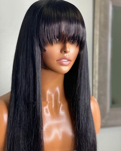 Perruques à franges en gros avec frange, cheveux humains couleur naturelle, raides, ondulés, bouclés, sans colle, fabriquées à la machine, cheveux vierges Remy - Product Image 3
