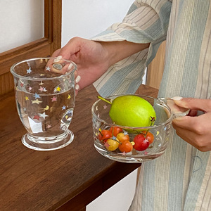 Colorful Star-Shaped Glass Cups INS Style High Appearance Level <b>Large</b> Capacity Girlish Touch. for Breakfast Cups Bowls Salads - Product Image 3