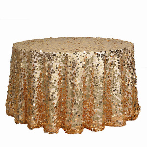 Tovaglia Rotonda di Lusso in Poliestere di Alta Qualità per Matrimoni e Feste, Ricamata con Paillettes Oro Rosa - Product Image 6