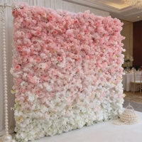 Dinding Bunga Buatan Gradasi Merah Muda Putih Mawar, Dinding Bunga Mawar Gradasi Merah, Dinding Bunga Hydrangea, Kartu Punch Merah