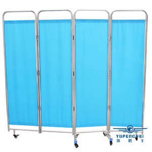 <b>Folding</b> <b>Screen</b> Stainless Steel Partition Light Blue Fabric Medical <b>Room</b> Mobile <b>Divider</b> Customizable - Product Image 2