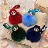 Porte-clés en fourrure de renard mignon, poupée en peluche, breloque de sac, pendentif animal moelleux, anneau porte-clés en fourrure douce, personnalisable OEM ODM, vente en gros