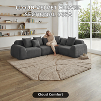 Canapé modulable surdimensionné en velours nuage, sectionnel incurvé, 118' avec chaise longue carrée sans structure, mousse à mémoire de forme compressée, pour appartement