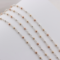 Chaîne Saturne Perlée 3 Tons en Or Rempli 14K/Or Rose Rempli/Argent 925 avec Fil d'Argent S925, Accessoires de Bijoux DIY en Gros