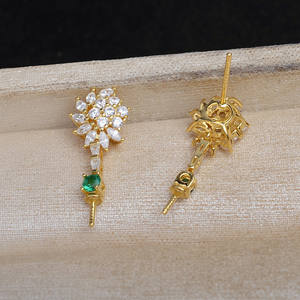 Wenchi - Accesorios para Joyería DIY, Perlas, Plata S925, Circonita Verde, Pendientes Triangulares con Aguja Recta, 15680, Soporte Vacío, China - Product Image 3