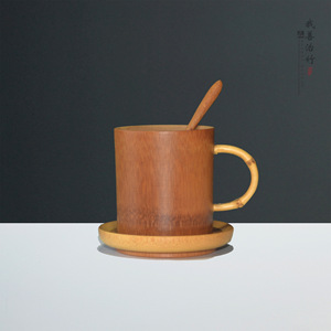 Bamboo Tea <b>Cup</b> With <b>Saucer</b> And Spoon Set Cylinder Shape Solid Color From Chongqing For Tea Drinking - Product Image 2