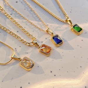 Collana con ciondolo quadrato in pietra di zircone in pietra chiara in acciaio inossidabile placcato <span class=keywords><strong>oro</strong></span> 18k all'ingrosso - Product Image 1