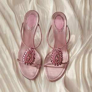 Mules à talons hauts roses avec strass pour femme – Sandales élégantes à bout ouvert pour fêtes et mariages - Product Image 5
