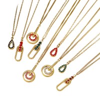 Colliers en chaîne dorée avec pendentif en strass, breloque goutte d'eau, anneaux entrelacés et fermoir trombone, bijoux délicats pour femme, cadeau