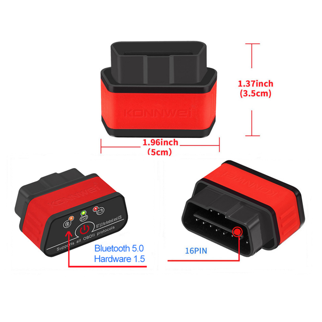 Automotive Bluetooth BLE4.0 OBD2 Code Reader KONNWEI KW903 Wireless Car Scanner with 25K80