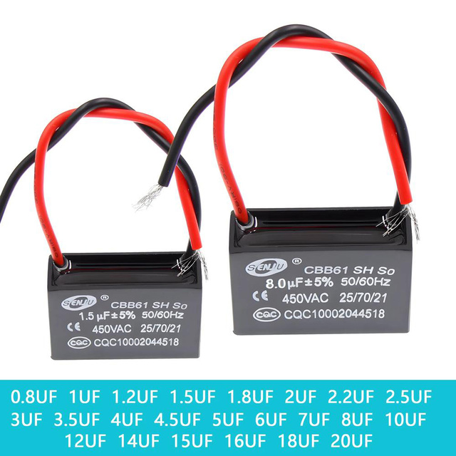 CBB61 Fan Starting Capacitor 0.8/1/1.2/1.5/1.8/2/2.2/2.5/3/3.5/4/5/6/7/8/10/12/15/16/18/20UF for Fan Range Hood Air Conditioner