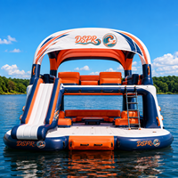 Isla Flotante Inflable Portátil con Tobogán y Toldo, Estructura Resistente para Reuniones Grupales en la Piscina
