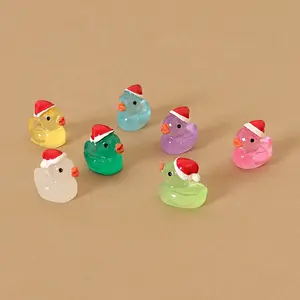 Resin Miniature Simulation Luminous Christmas Hat Duckling Mini Cartoon Cute Scene Decoration Handmade DIY Decoration