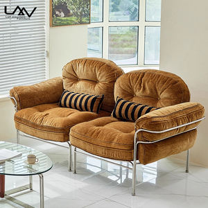 Estilo de diseñador Sala de estar Sofá vintage Hotel Villa Marco de metal Lujo Tela marrón Sofá de 3 asientos Muebles - Product Image 3