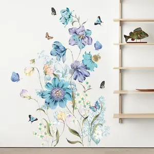 Plants and flowers Wall Stickers for Living Room Natural Blue Plants Art Murals Vinyl Wallpaper for Bedroom Nursery Home decor