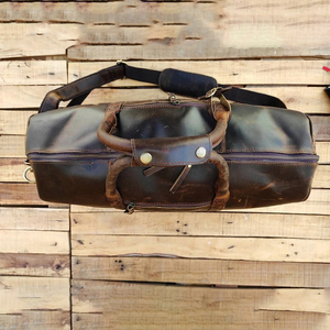 Bolsa de lona de cuero de vaca auténtica loca para hombres y mujeres, bolsa de equipaje de viaje de negocios, compartimento para ordenador portátil, bolsa de fin de semana para la noche - Product Image 2