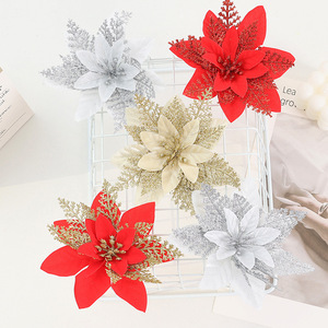 Fashionable <b>Artificial</b> Velvet Poinsettia Glitter Christmas <b>Tree</b> Wreath Arranging Home Holiday Decorations Red Christmas Flower - Product Image 3