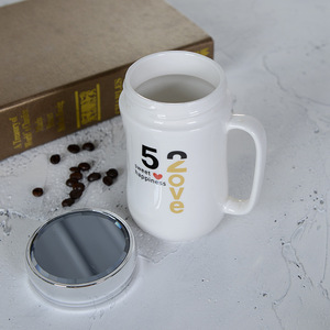Porcelaine cadeau café ensemble poignée 450ml Camping mignon émail peint à la main en céramique anti-dérapant tasse thermique avec couvercle miroir - Product Image 4