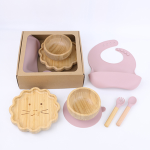 Bán buôn tùy chỉnh dễ dàng để làm sạch tre trẻ em ăn không trượt sinh thái an toàn tre tấm bát muỗng nĩa BIB bé ăn Bộ đồ ăn thiết lập - Product Image 1