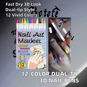 Set di Penne <span class=keywords><strong>per</strong></span> Nail Art 12 Colori, Doppia Punta Cancellabile ad Aria 0.5-5mm, Penne <span class=keywords><strong>per</strong></span> Smalto su Tessuto, <span class=keywords><strong>Pennarelli</strong></span> Acrilici 3D ad Asciugatura Rapida, Fai da Te - Product Image 2
