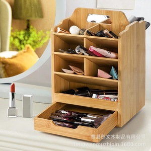 Rotatable Wooden Marker Holder <b>4</b> Layers Desktop Storage Box For <b>Pens</b> Pencils Office Supplies Natural Wood <b>Color</b> - Product Image 3