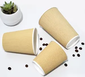 Custom Logo Cup Food Grade Papel Isolado Descartável para Bebida Quente Ripple Wall Anti slip anti escaldante ondulado Copo de Café