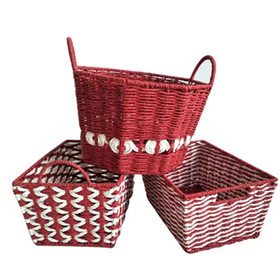 2024 Newest Designed Red Color Paper Rope Handmade Home Decoration Hot selling Household Storage Basket Customized Style