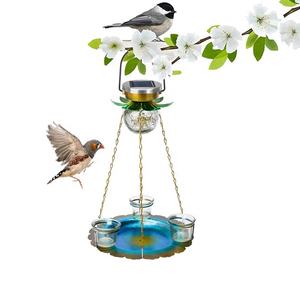 Bains d'oiseaux d'extérieur avec lumières solaires, bains d'oiseaux suspendus pour l'extérieur, mangeoires à oiseaux antiques avec piédestal pour planteur de fleurs pour le jardin - Product Image 1