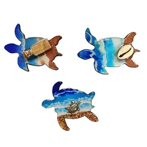 Custom printing epoxy beach souvenir turtle fridge magnet sand bottle