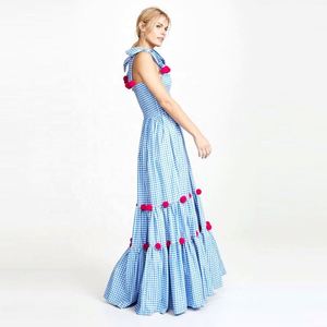 Robes maxi pour femmes en gros, sur mesure, grande taille, bohème, plage, élégantes, faites à la main, en coton teinté en fil, à carreaux, fendues, décontractées - Product Image 3