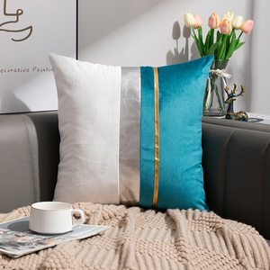 Housse de coussin de luxe de haute qualité 18x18 taie d'oreiller <span class=keywords><strong>pour</strong></span> la décoration intérieure couverture <span class=keywords><strong>en</strong></span> <span class=keywords><strong>cuir</strong></span> or blanc patchwork housse de coussin <span class=keywords><strong>canapé</strong></span> - Product Image 4