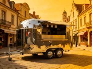 Remorque de marché de Noël pour vin chaud avec station d'épices et four à pain d'épices pour le Glühwein, les châtaignes grillées et les pains Stollen - Product Image 1