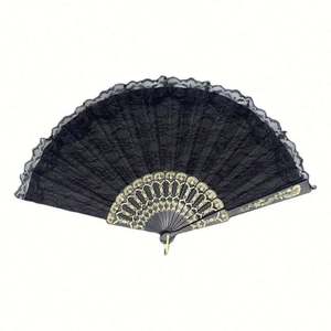 Abanicos Plegables de Plástico Pintados de Estilo Tradicional con Diseño de Encaje Tallado, Motivos de Ángeles y Animales, para Bodas, Bailes, Fiestas y Festivales - Product Image 1