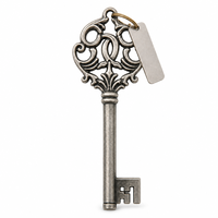 Clé de coffre en métal 100 mm, ton argent antique, clé squelette ornée avec étiquette numérotée et boîte cadeau