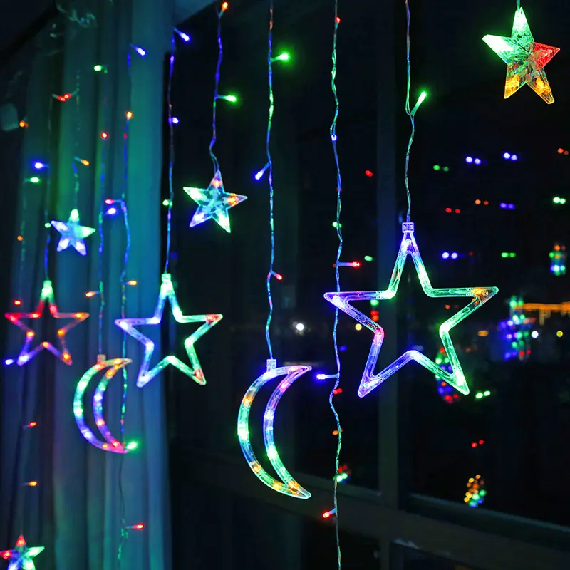 Cortina de luces Led fariy de Ramadán, cadena de luz de Luna y estrella para decoración de habitaciones, Festival y Navidad