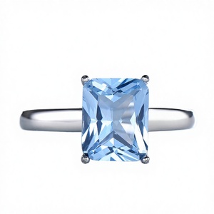 Trendy 925 Sterling Silver Rhodium Plated Emerald Cut Sky Blue Topaz Classic Wedding Engagement Gift Elegant <b>Ring</b> Wholesale - Product Image 3