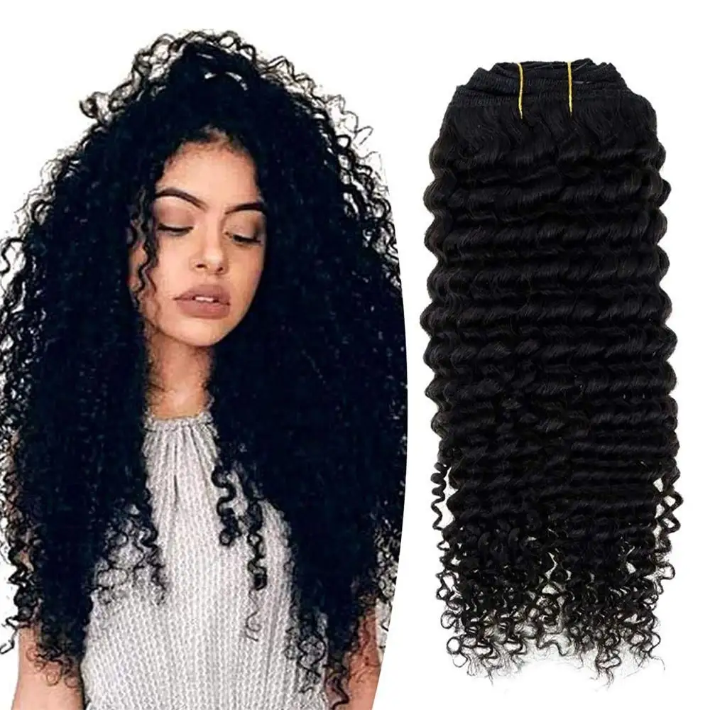 Sunshine Haar Hoge Kwaliteit 100% Braziliaanse Virgin Remy Double Drawn 3A 3B 3C 4A 4B Afro Kinky Krullend Clip In hair Extensions