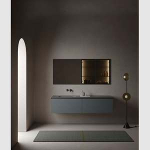 Mueble de Baño Moderno de Alta Calidad con Espejo LED y Panel de Roca, Personalizable, para Hotel, Esquinero, Triangular, Combinado con Lavabo, Resistente al Agua - Product Image 1